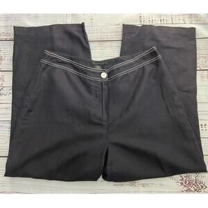 Silkland Capri Pant Women 8 Linen Blend Black High Rise Lined Straight Leg